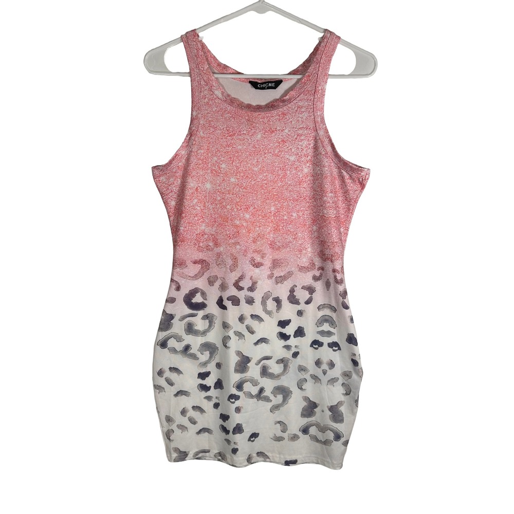 ChicMe Pink Ombre Leopard Print Bodycon Mini Dress Sleeveless Medium LZZ1505A3